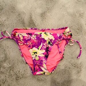 Victoria's Secret Purple Floral Tie-Side Bikini Bottoms with Yellow Accents